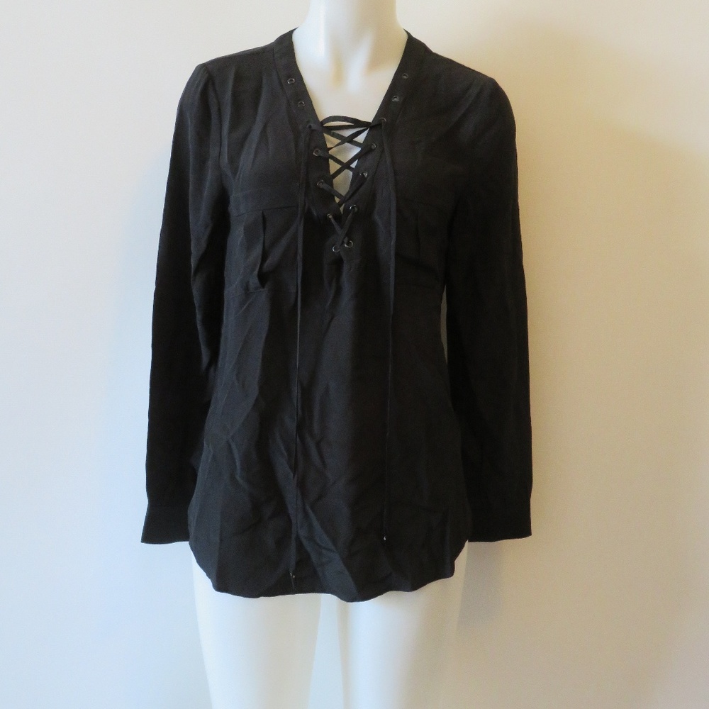 NWT DORA LANDA  SILK BLACK BLOUSE W/TIE M*
